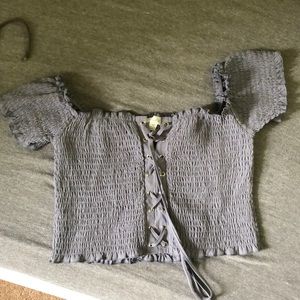 purple scrunched crop top